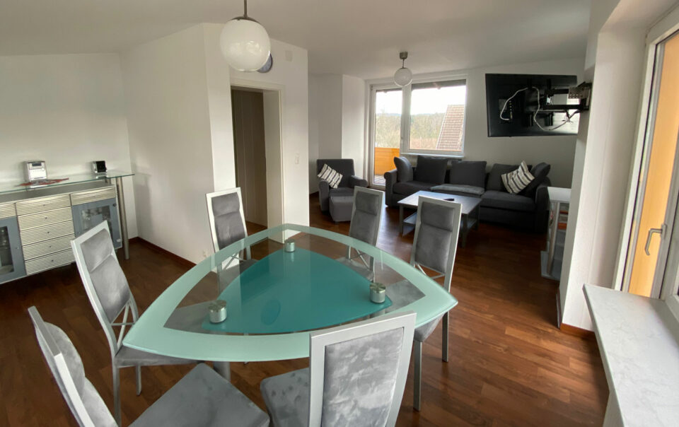 Die Ferienwohnung 28 des Vitalhotels Schulenberg ist mit dem großen Wohn-Essbereich ideal für Familien.